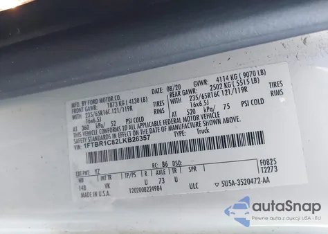 2020 Ford Transit-250 from USA, damaged, VIN 1FTBR1C82LKB26357